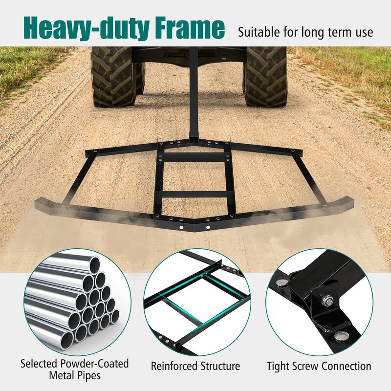 Gymax 66'' Wide Driveway Drag Tow-Behind Leveling Rake w/Reinforced