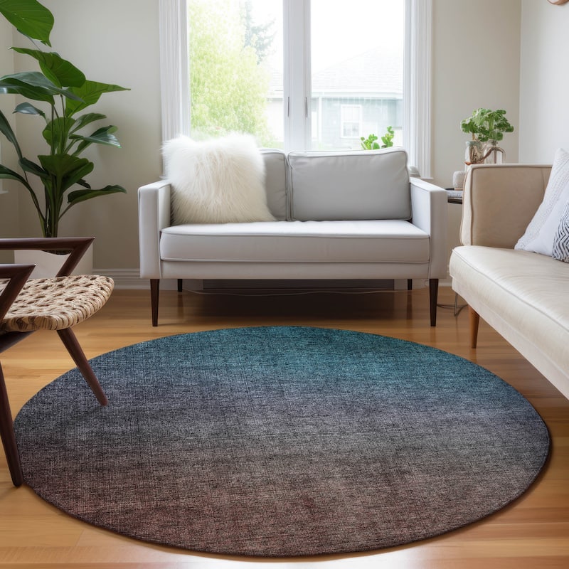 Machine Washable Indoor/ Outdoor Chantille Modern Ombre Rug - Teal - 8' x 8'