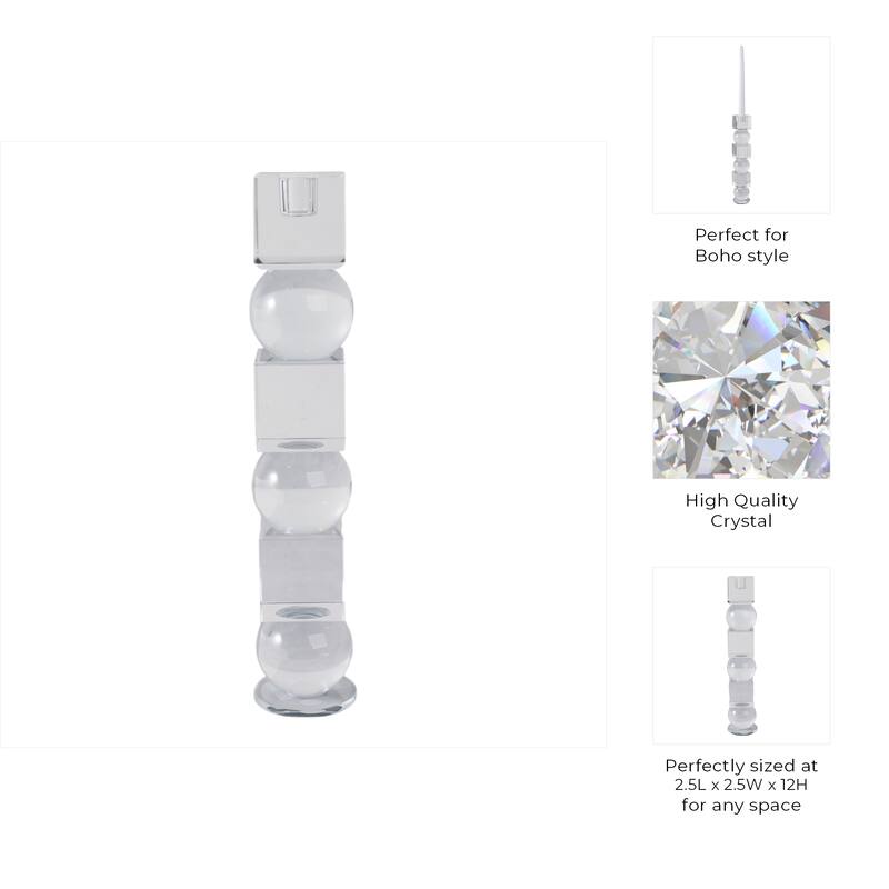 Modern Glass Crystal Pillar and Taper Candle Holder Geometric Design