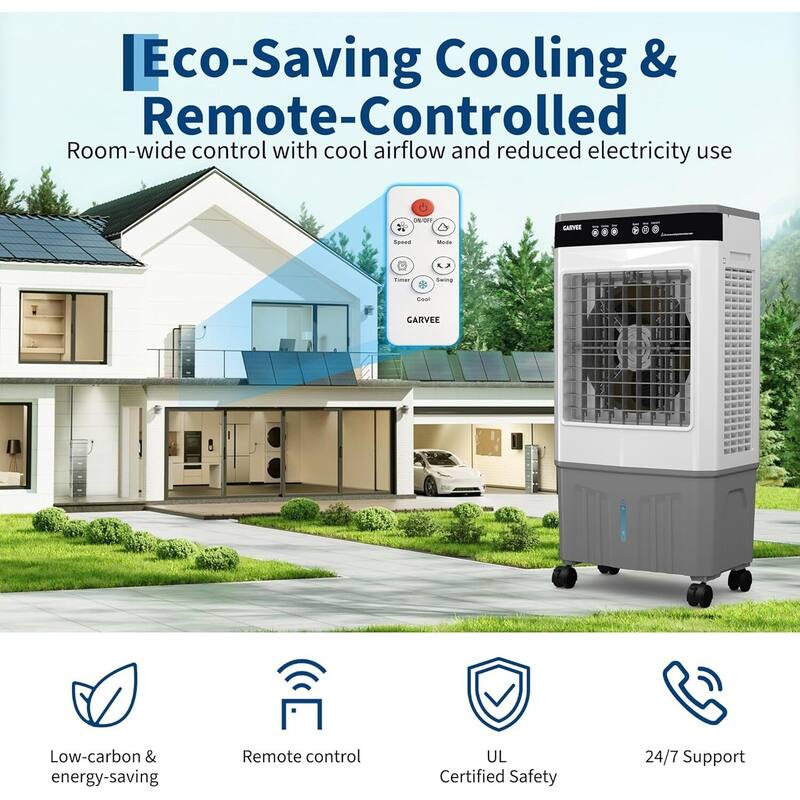 3000 CFM 5.3 Gal Evaporative Air Cooler, with Remote & Timer