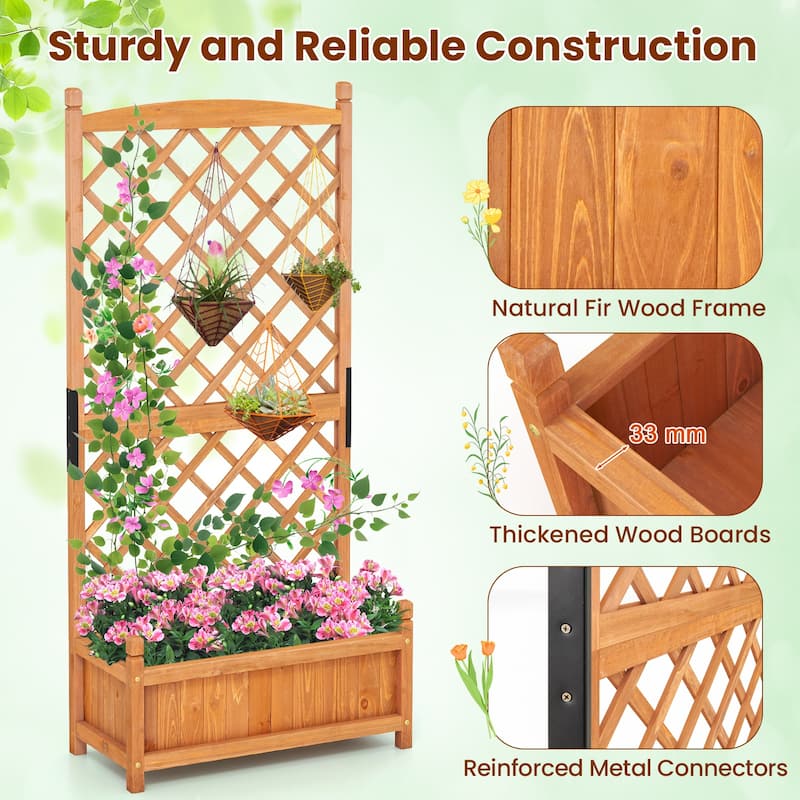 Gymax 2PCS 60'' Tall Raised Garden Bed w/Diamond Lattice Trellis