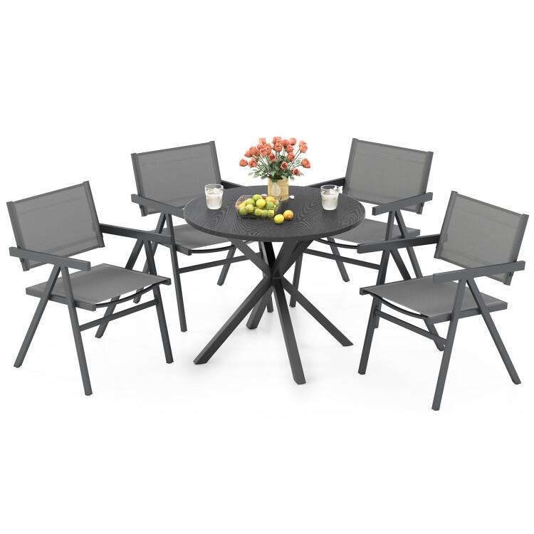 Brown-Black Fabric Metal Outdoor Dining Chairs Patio