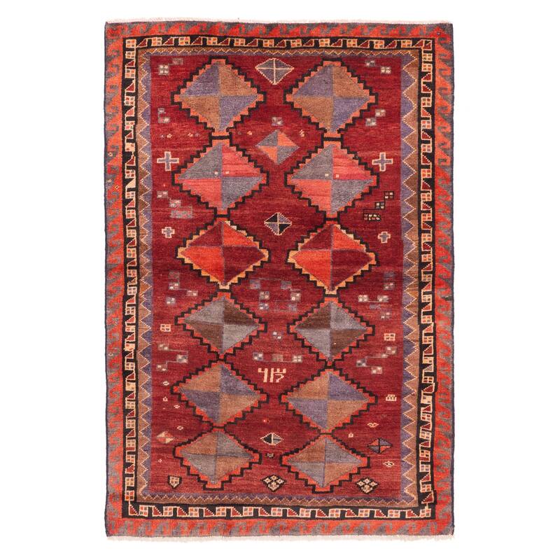 ECARPETGALLERY Hand-knotted Melis Vintage Dark Red Wool Rug - 4'4 x 6'6