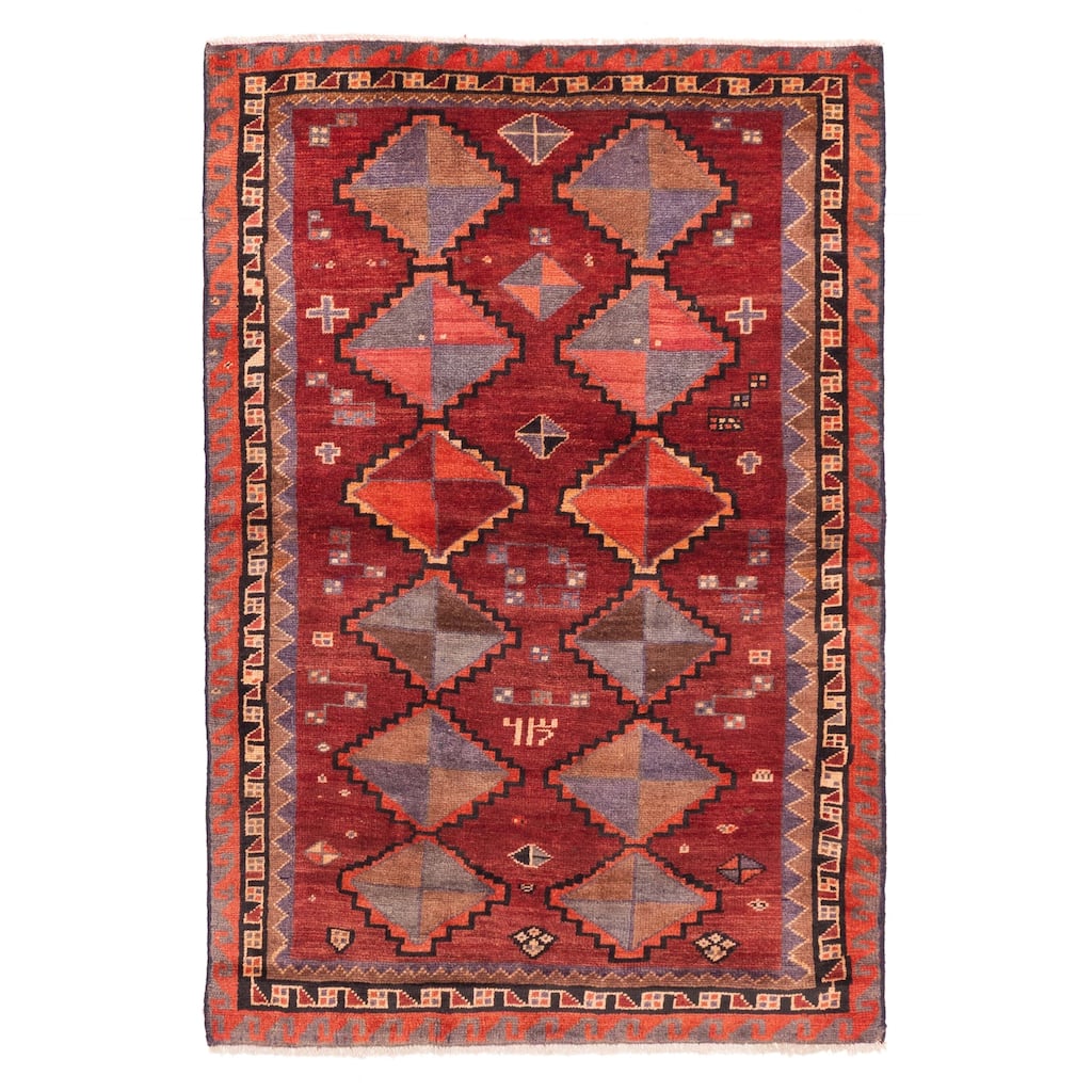 ECARPETGALLERY Hand-knotted Melis Vintage Dark Red Wool Rug - 4'4 x 6'6