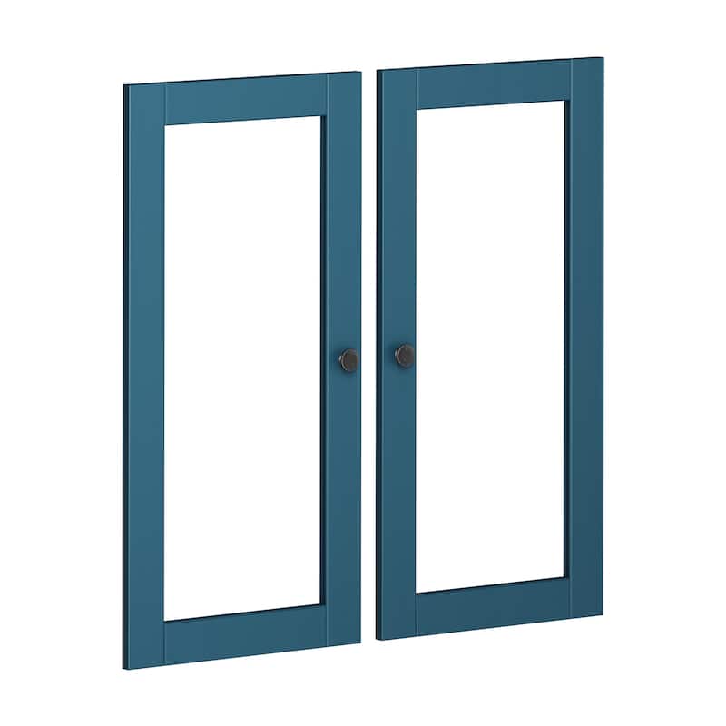 Palace Imports 100% Solid Wood Modular Kitchen Pantry Double Door Kit - Set of 2 - Teal Blue-Glass