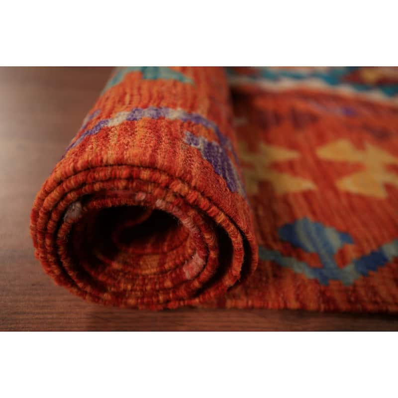 Geometric Kilim Oriental Area Rug Flatweave Reversible Wool Carpet - 8'4" x 9'10"