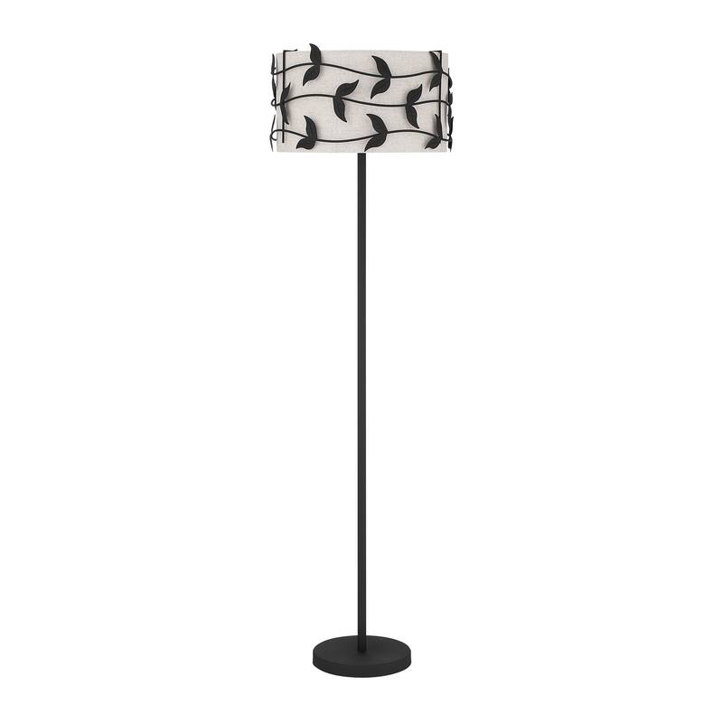 Acroma Black/Gold Leaf-Accent Fabric Shade Floor Lamp