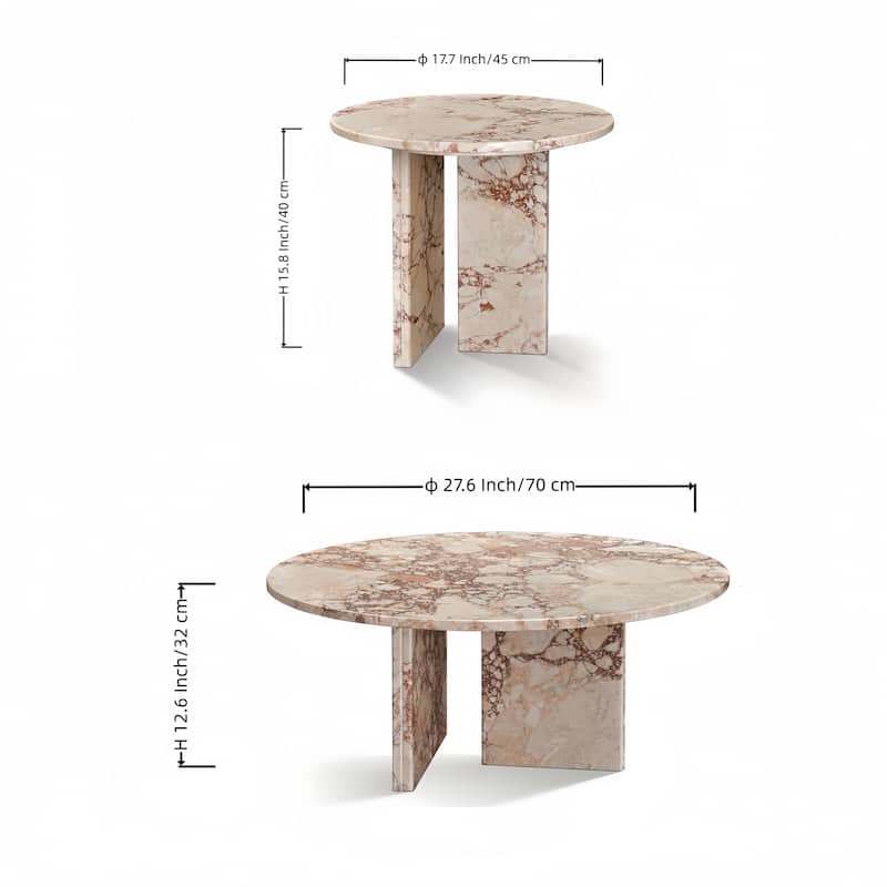 Modern Marble Coffee Table Set Luxury Marble Coffee Table Natural Stone Coffee Table, for Living Room‌, Pink