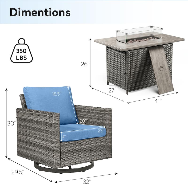 4 Swivel Chair with Fire Pit Table Grey-Blue - Grey