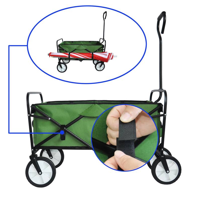 Heavy-Duty Folding Wagon with Large Storage, 600D Fabric, Adjustable Handle, Reflective Safety Straps