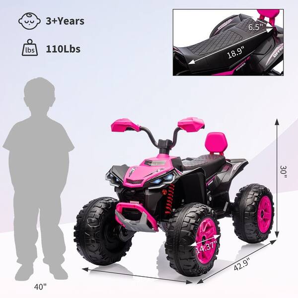 dimension image slide 3 of 4, 24V 2-Seater Ride On ATV for Kids, Electric Off-Road Vehicle with Powerful Motor, LED Lights, Music