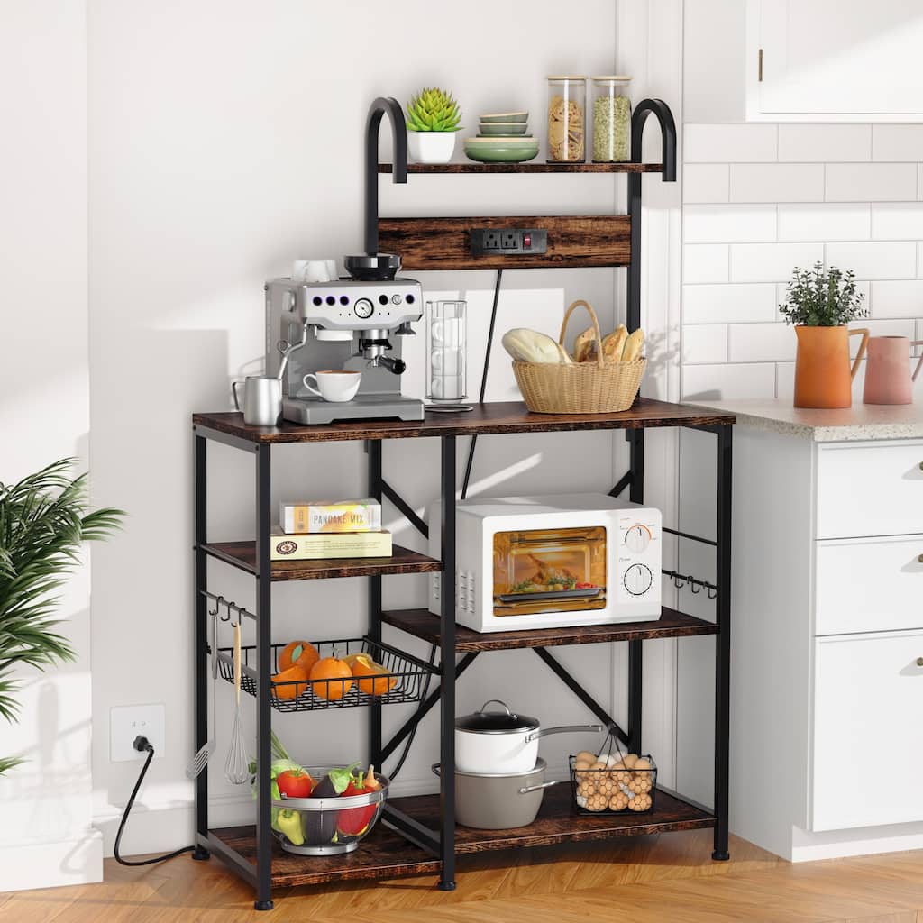 Kitchen Baker's Rack with Power Outlet, Microwave Oven Stand