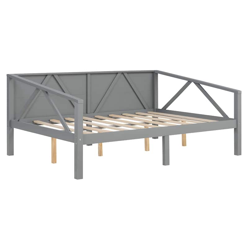 Roomfitters Full Size Daybed with Modern Farmhouse Design, Solid Wood Frame and Backrest, Space-Saving Sofa Bed for Bedroom