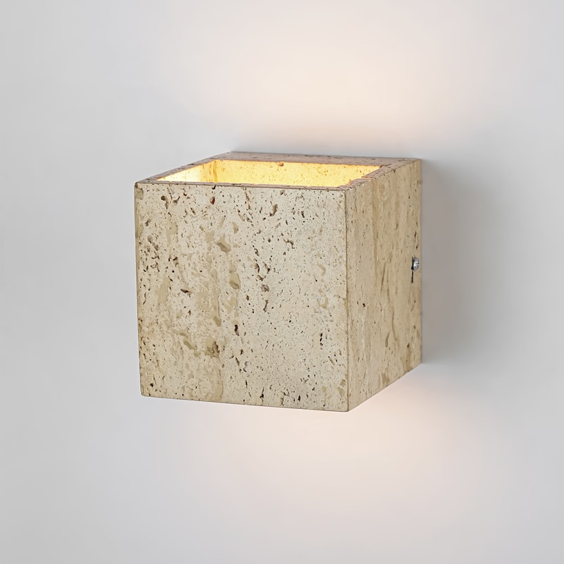 1-Light 5" Retro Yellow Square Cave Stone LED Flush Mount Wall Light for Staircase/Bedroom - 4.7 in. W x 4.7 in. H x 4.7 in. D