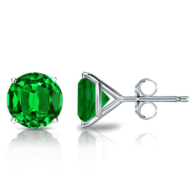 Auriya 14k Gold Lab Grown Gemstone Green Emerald Stud Earrings Round 0.25 to 5.00 ct. tw. 4-Prong Martini Push-Back - 0.25ct tgw. - White