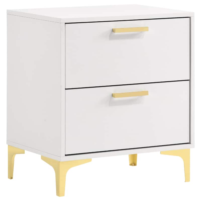 Dle 4pc California King Bedroom Set, White Faux Leather, Modern Gold