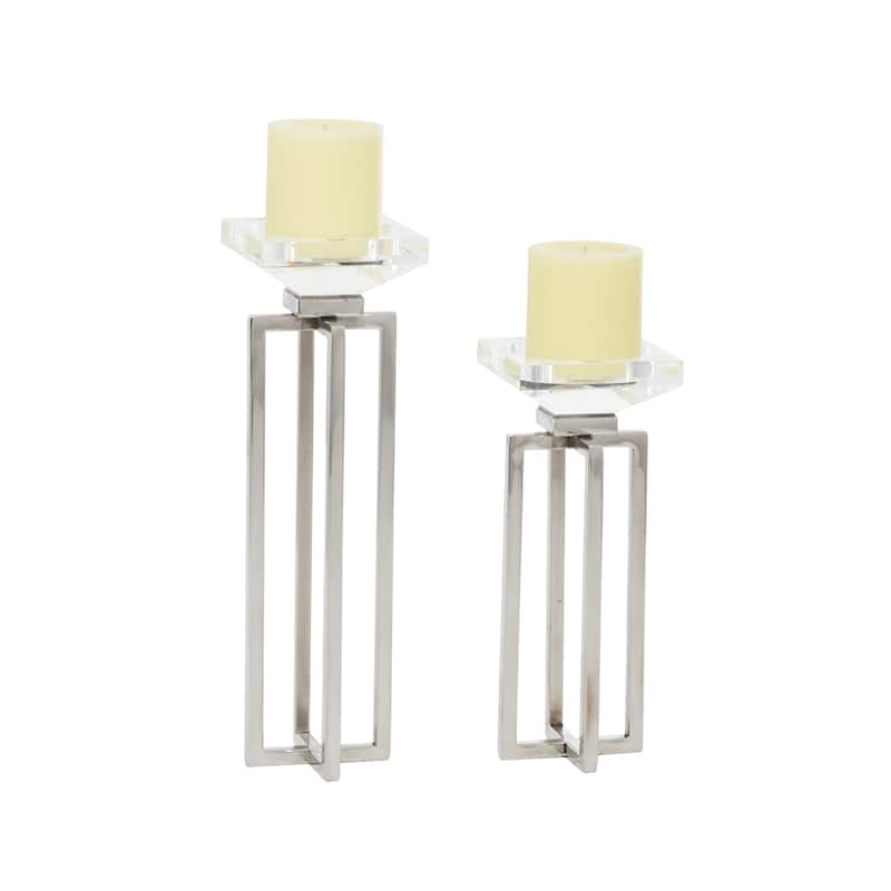 Silver Stainless Steel Candle Holder (Set of 2) - 4 x 4 x 13