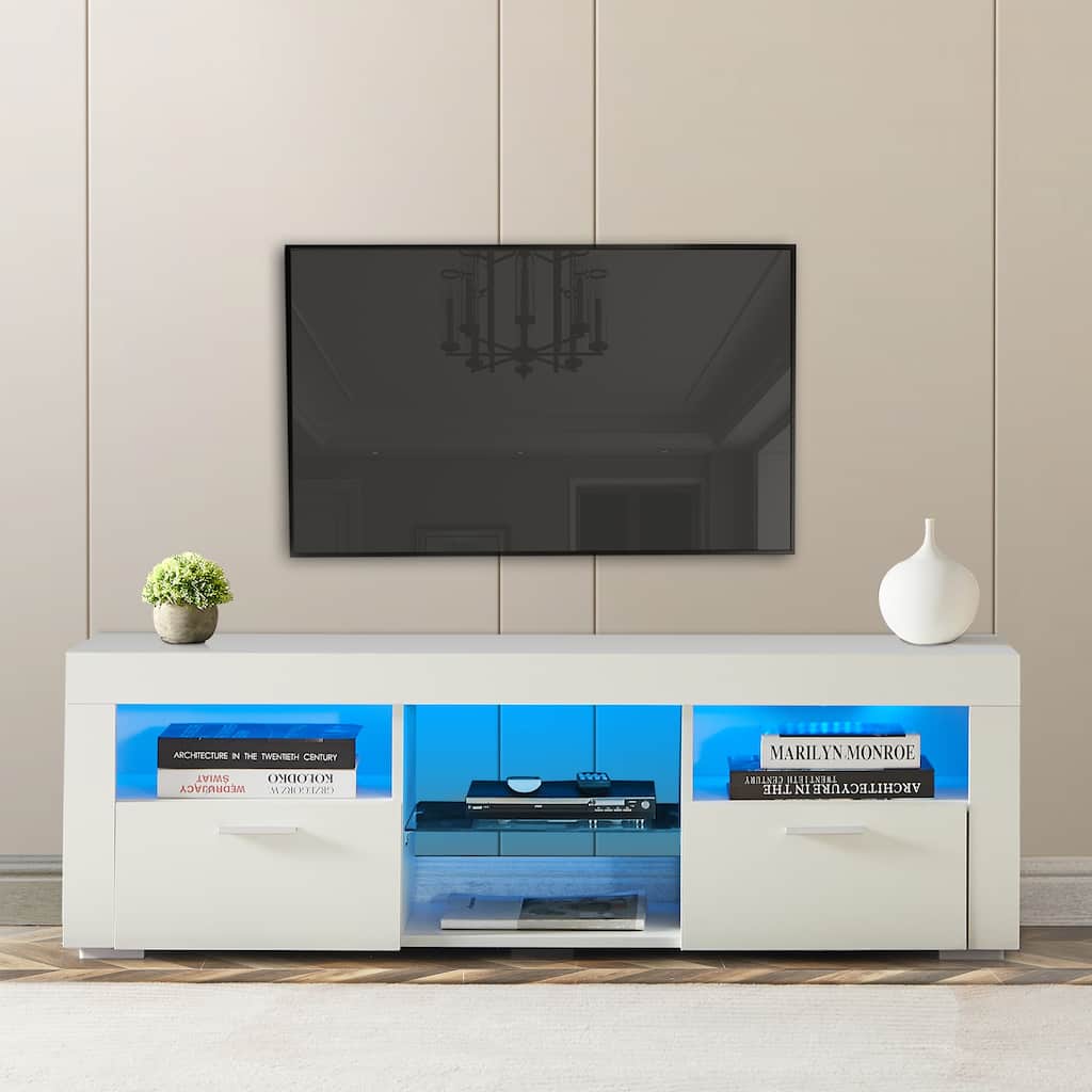 White 51" TV Stand with LED & Drawers for TVs Up to 55"