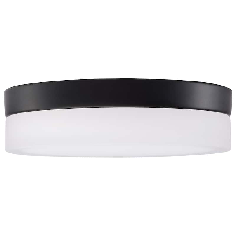 Pi 9 Inch LED Flush Mount Black Finish Frosted Etched Glass CCT Selectable 120 Volts