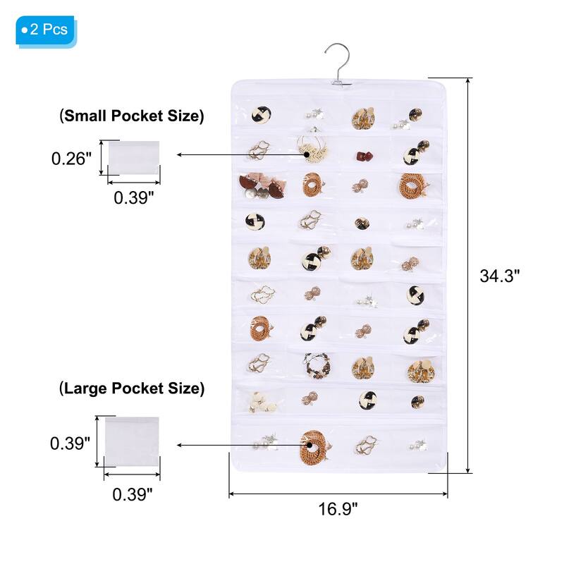 16.9"W x34.3"H Hanging Organizer, 2Pcs 80 Pockets for Earring Bracelet - White