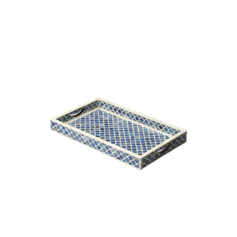 Handmade Butler Bone Inlay Serving Tray (India) - Blue - 1 Piece