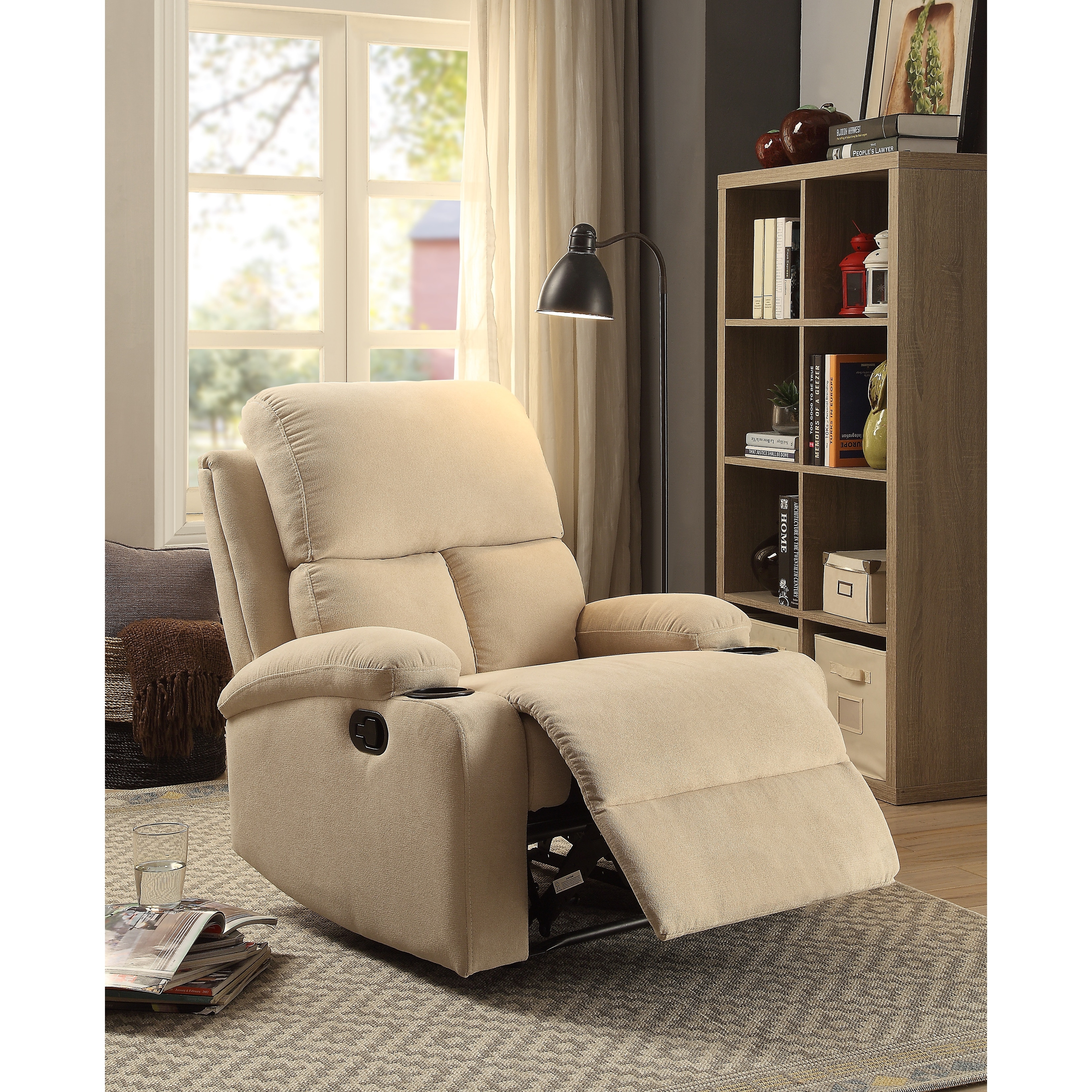 Beige Vintage Motion Recliner with Tight Back & Seat Cushions and Pillow  Top Arm & Cup Holder - On Sale - Bed Bath & Beyond - 38338426