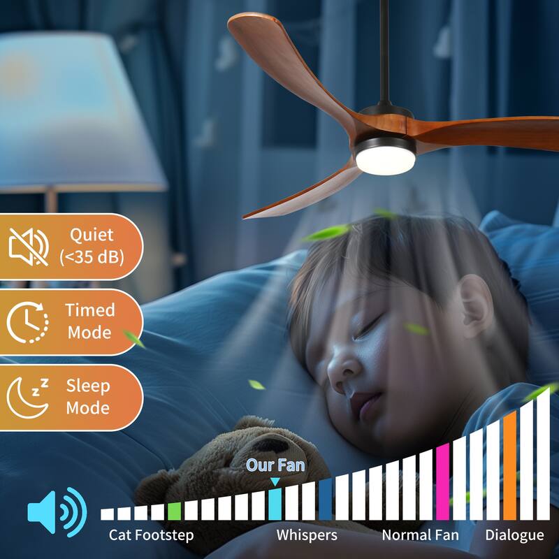 52 Inch Solid Wood Ceiling Fan with Light and Remote Control