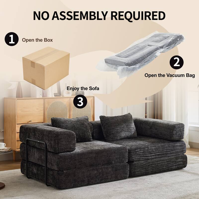 2-in-1 Foldable Sofa Bed Floor Sofa Couch with Armrests, Convertible Lounge Sofa for Living Room Bedroom