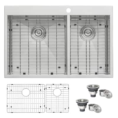Ruvati 33 x 22 inch Drop-in Topmount 60/40 Double Bowl 16 Gauge Zero Radius Stainless Steel Kitchen Sink -