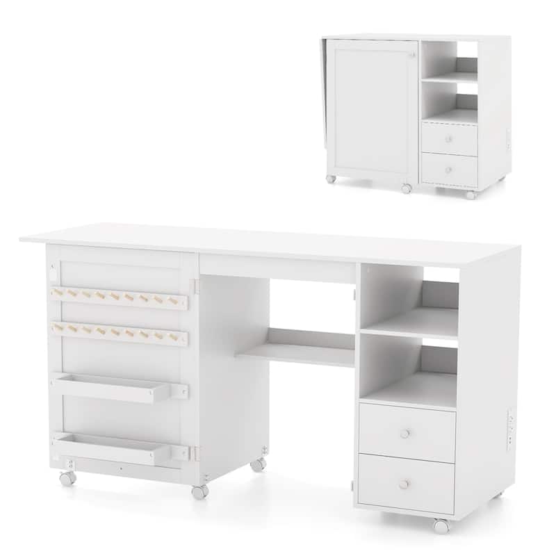 Costway Folding Sewing Table Charging Station Multifunctional Sewing - See Details