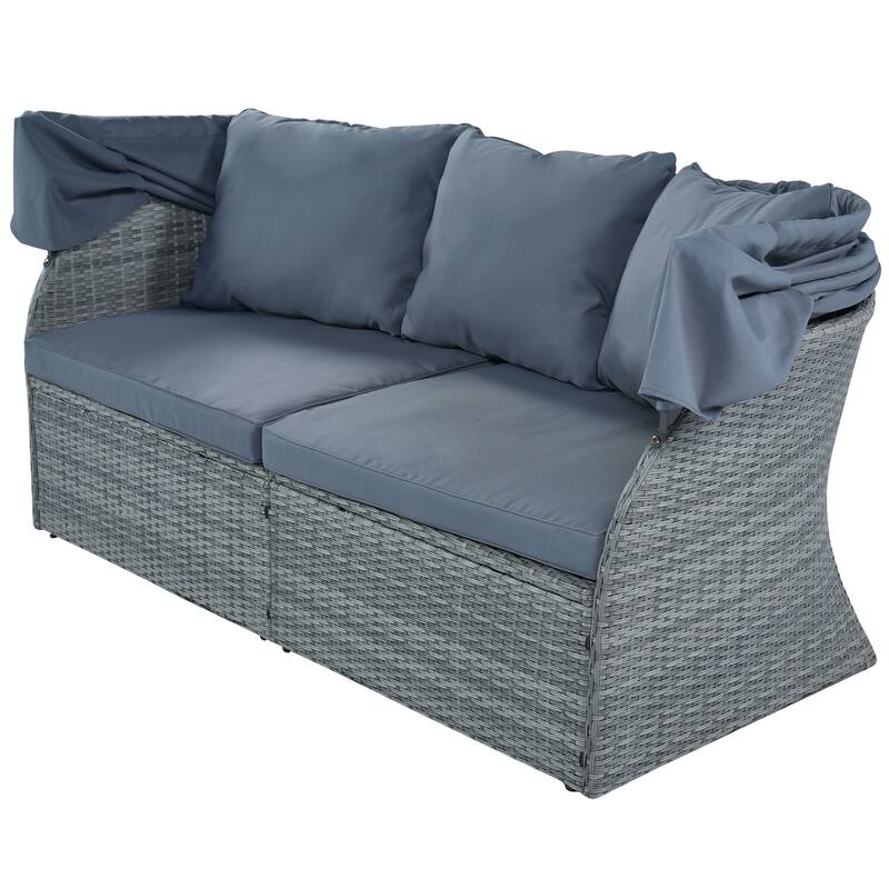 Modular Daybed Sunbed Patio Canopy Bed Wicker Conversation Set