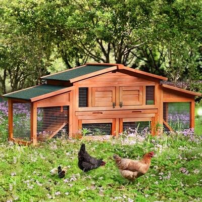 Wood Rabbit Hutch Outdoor Pet House Chicken Coop with 2 Run Play Area