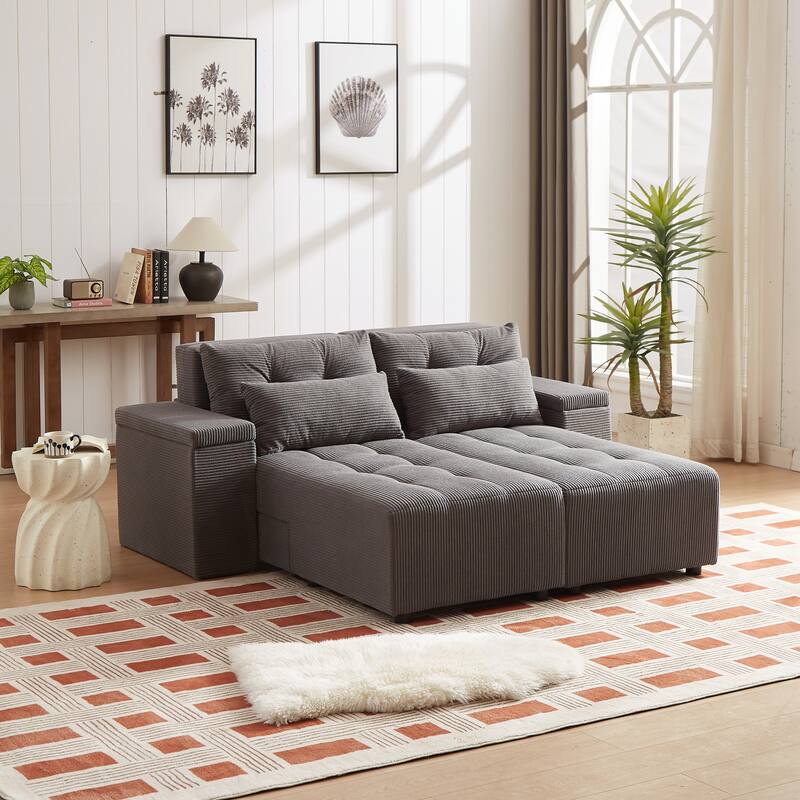 Convertible Storage Sofa with Corduroy Fabric & Adjustable Modular Design - Sleeper Sofa