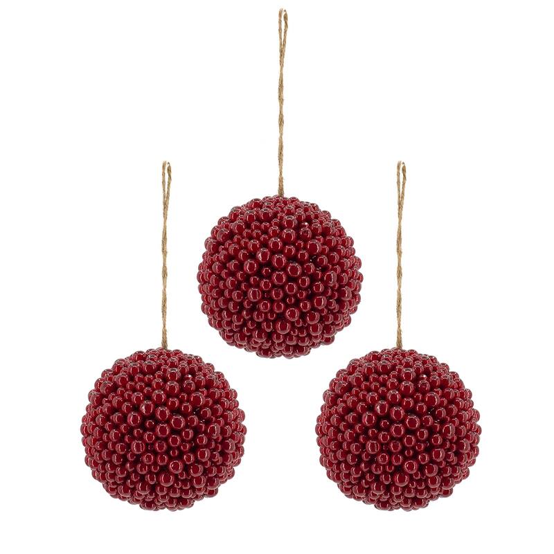6.5x6.5" Red Berry Ball Ornament, Decorative Hanging Ball Christmas Tree Ornaments for Holiday , Set of 3