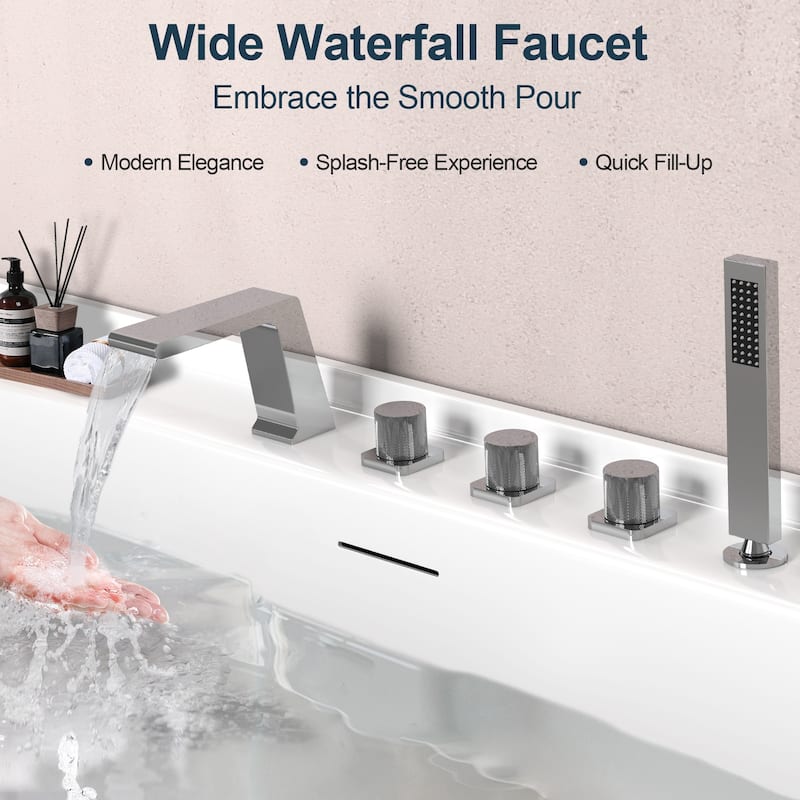 GRANDJOY Deck Mount Bathtub Spout and Handheld Shower Head Combo 5 Hole Design High Pressure