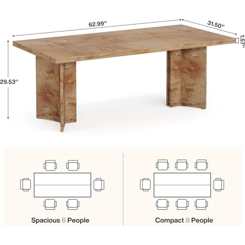 63-inch Rectangle Wooden Dining Table with Large Tabletop and Heavy Duty Legs for 4 to 6 People
