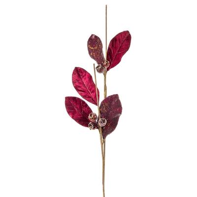 Magnolia Leaf Spray 35"H (Set of 6) Velvet/Paper - Burgundy