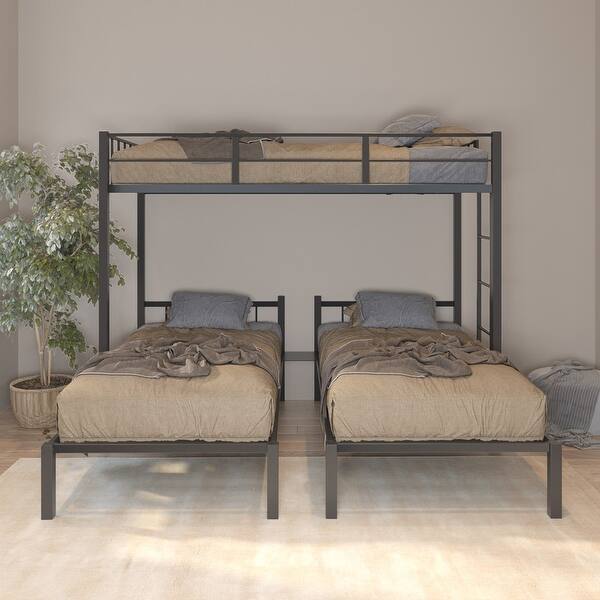 Aoolive Triple Twin Bunk Bed Can Be Separated Into 3 Twin Beds Black Overstock 34018088
