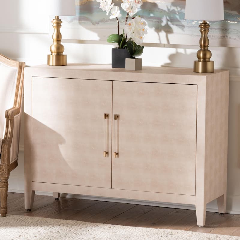 Nira Faux Shagreen Storage Cabinet - Contemporary 2-Door Accent Sideboard with Sleek Metal Handles, for Entryway or Living Room