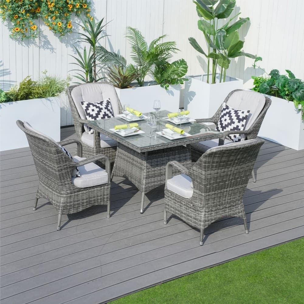 Modern Patio 5-piece Aluminum Wicker Dining Set with Square Glass Top Table and 4 Chairs