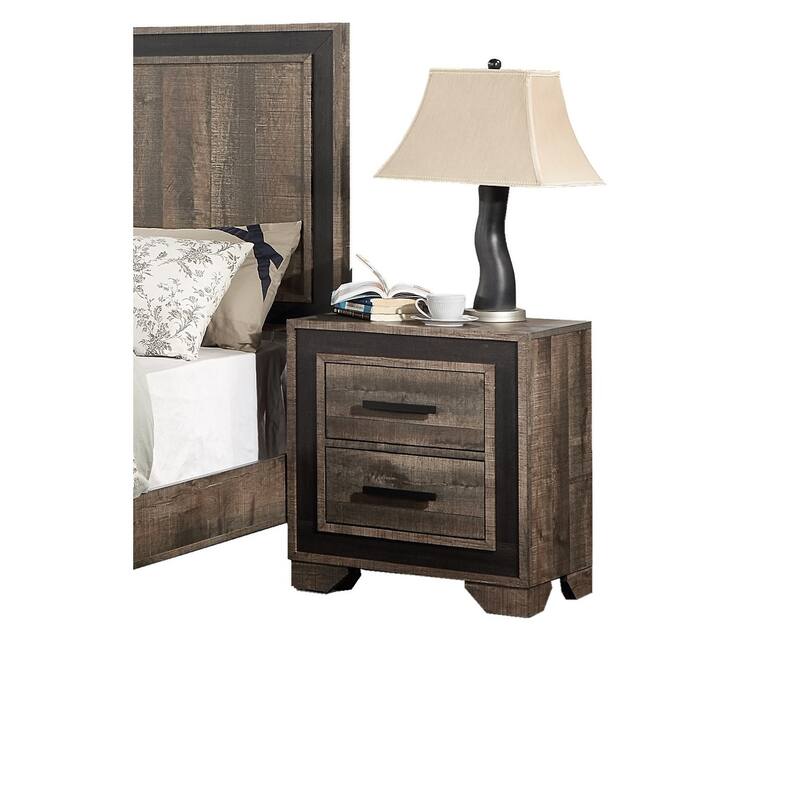 Oak Finish 1pc Paper Veneer Nightstand w/ 2 Drawers for Bedroom Furnishing