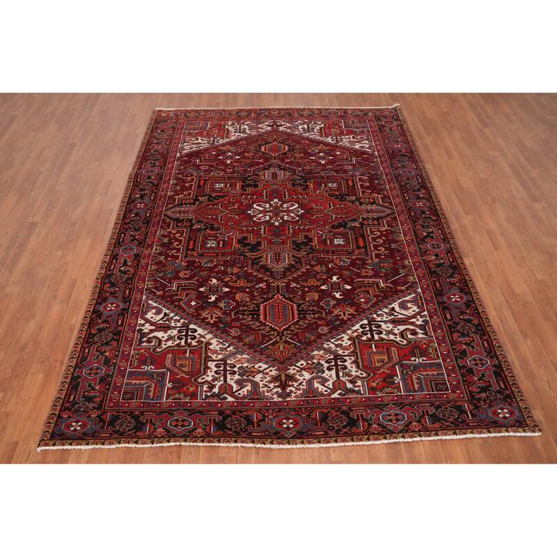 Hand Knotted Oriental 100% Wool Carpet Traditional All-Over Red Heriz Area Rug - 10' 0'' X 7' 4''