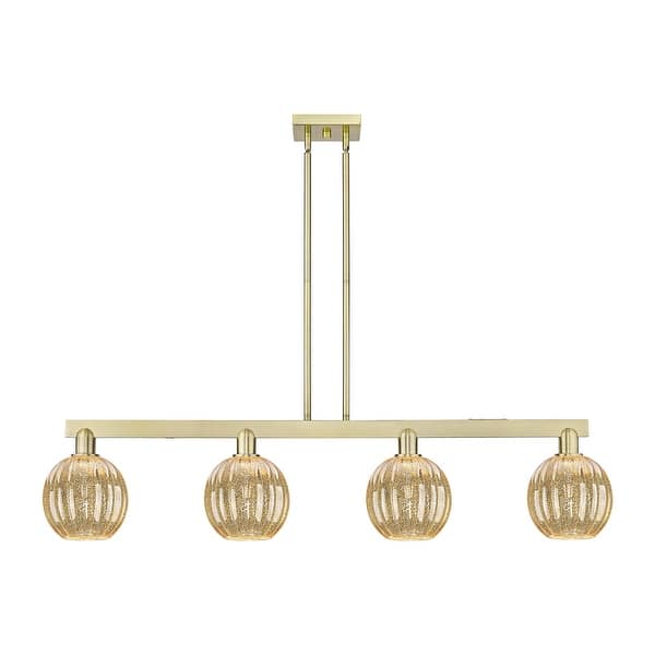 slide 2 of 29, Innovations Lighting Urban Downtown - Preston - 4 Light 48" Globe Shade Stem Hung Island Light Antique Brass/Mercury