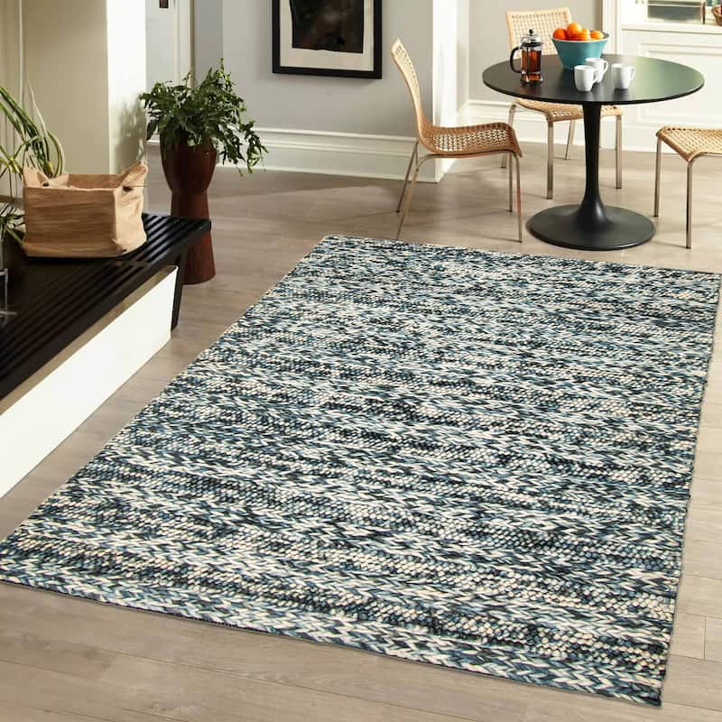 ECARPETGALLERY Braid weave Sienna Teal Wool Rug - 4'10 x 6'9
