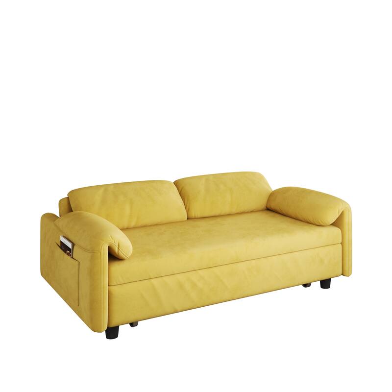 3 in 1 Convertible Sleeper Sofa Bed, Velvet Pull Out Couch Bed, Loveseat Sofa with Reclining Back & Pillows Armrests