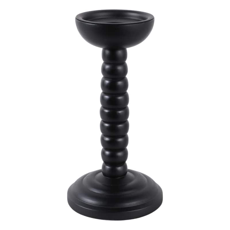 Wood Candle Holder Sculpted Round Base and Turned Detailing Accent