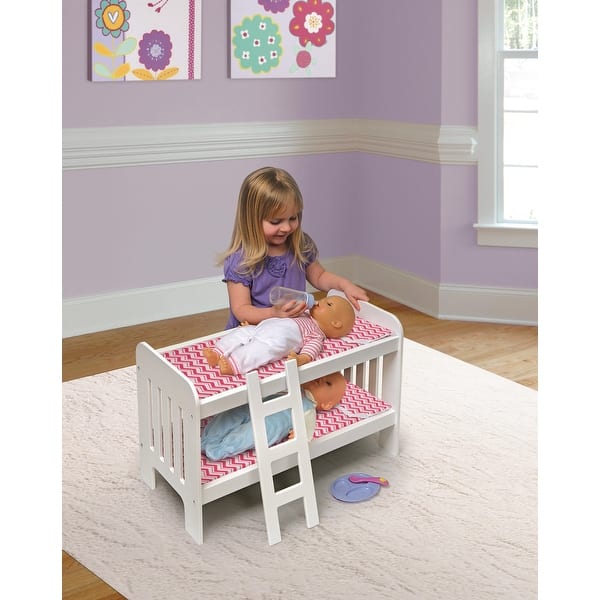 slide 2 of 15, Badger Basket Doll Bunk Bed with Bedding and Ladder White/Pink Chevron