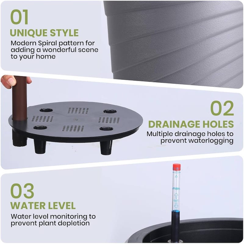 23" Set of 2 Self Watering Planter, Outdoor Plant Pots for Garden, Patio, Balcony Gardening