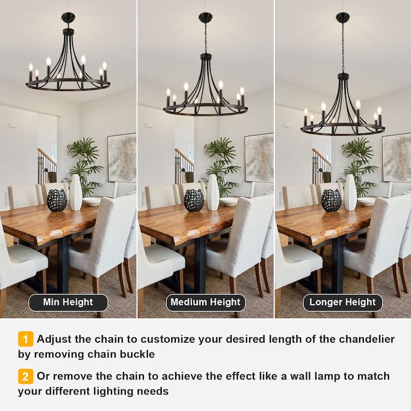 8-Light 25.59 in. Rustic Wagon Wheel Chandelier for Kitchen Living Room