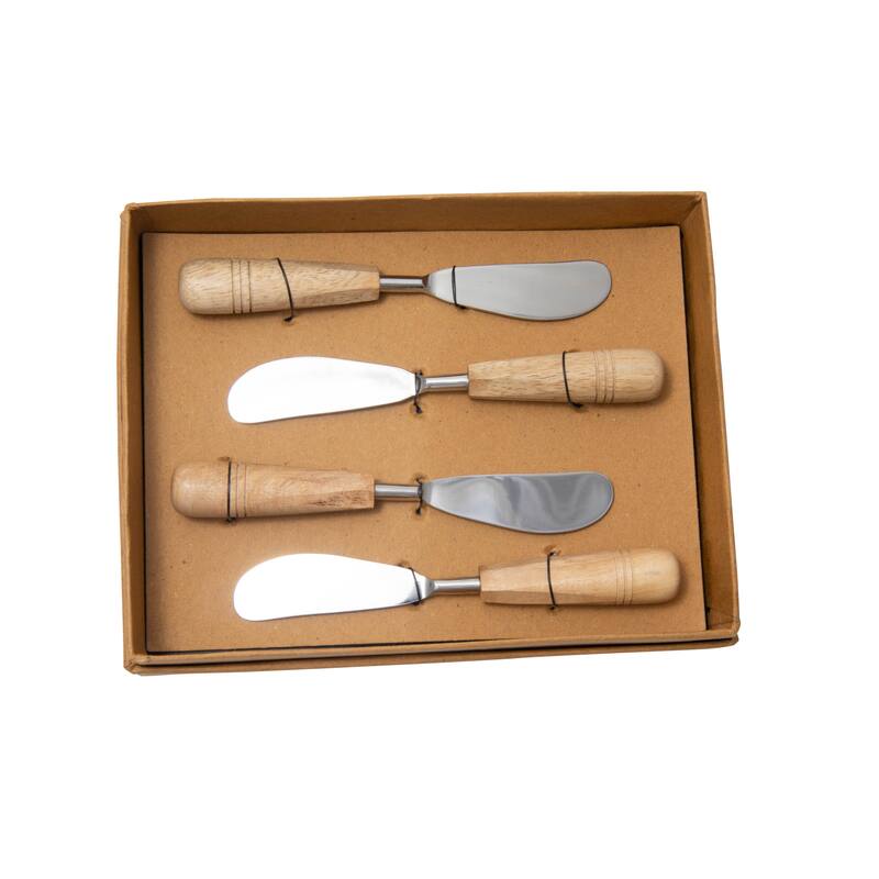 Set of 4 Mango Wood Spreaders -ST - SHINY AND NATURAL